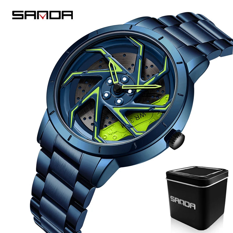 watch 
rim
wheel
dial
time
clock
spin
rotation
brakes
car
truck
suv
stainless
black
silver
green
red
leather