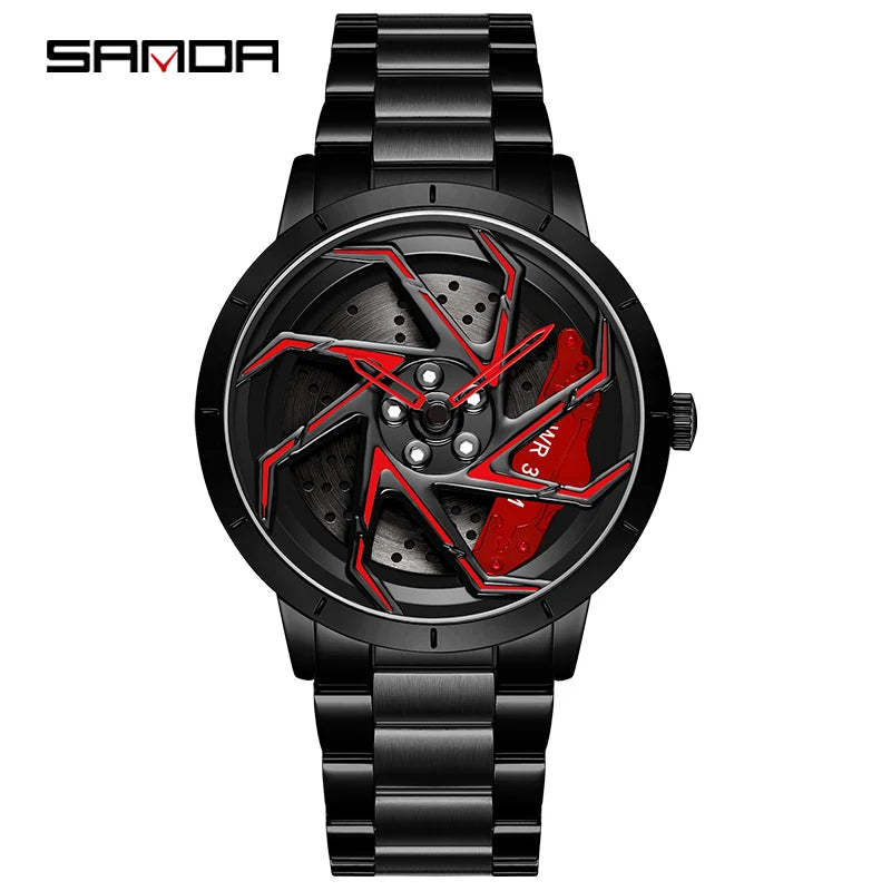 watch 
rim
wheel
dial
time
clock
spin
rotation
brakes
car
truck
suv
stainless
black
silver
green
red
leather