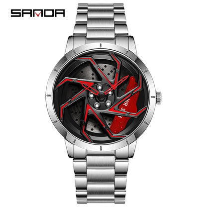 watch 
rim
wheel
dial
time
clock
spin
rotation
brakes
car
truck
suv
stainless
black
silver
green
red
leather