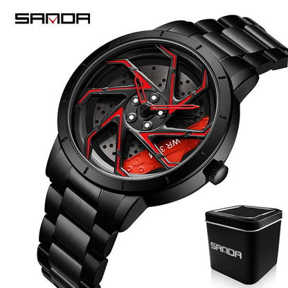 watch 
rim
wheel
dial
time
clock
spin
rotation
brakes
car
truck
suv
stainless
black
silver
green
red
leather