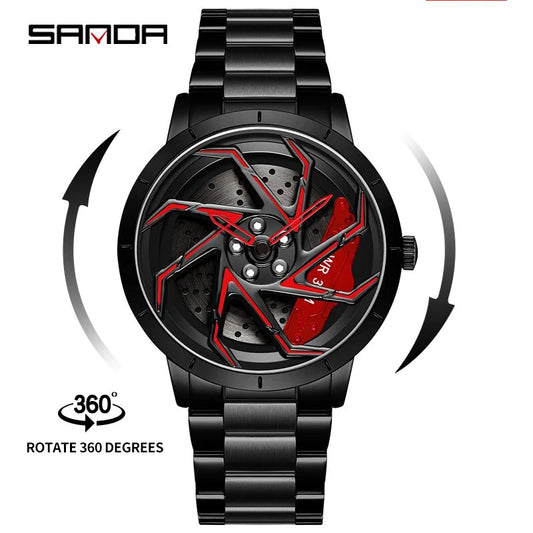 watch 
rim
wheel
dial
time
clock
spin
rotation
brakes
car
truck
suv
stainless
black
silver
green
red
leather