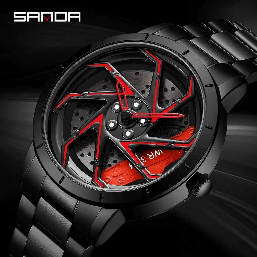 watch 
rim
wheel
dial
time
clock
spin
rotation
brakes
car
truck
suv
stainless
black
silver
green
red
leather