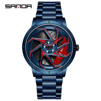 watch 
rim
wheel
dial
time
clock
spin
rotation
brakes
car
truck
suv
stainless
black
silver
green
red
leather