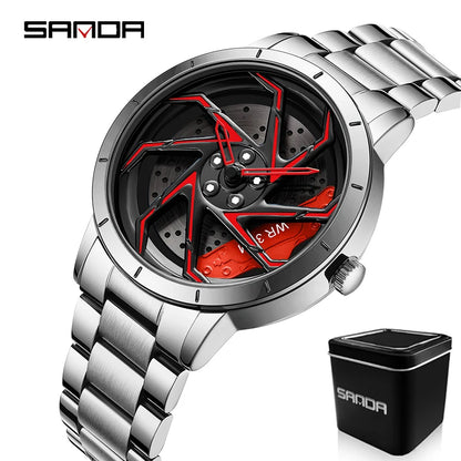 watch 
rim
wheel
dial
time
clock
spin
rotation
brakes
car
truck
suv
stainless
black
silver
green
red
leather